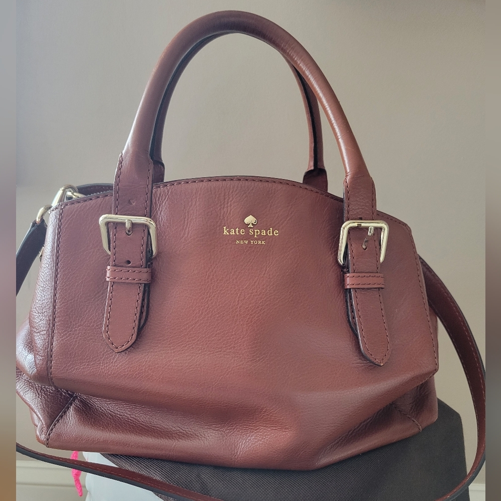Kate Spade New York Chesnut Leather Satchel Handbag, Crossbody Strap
